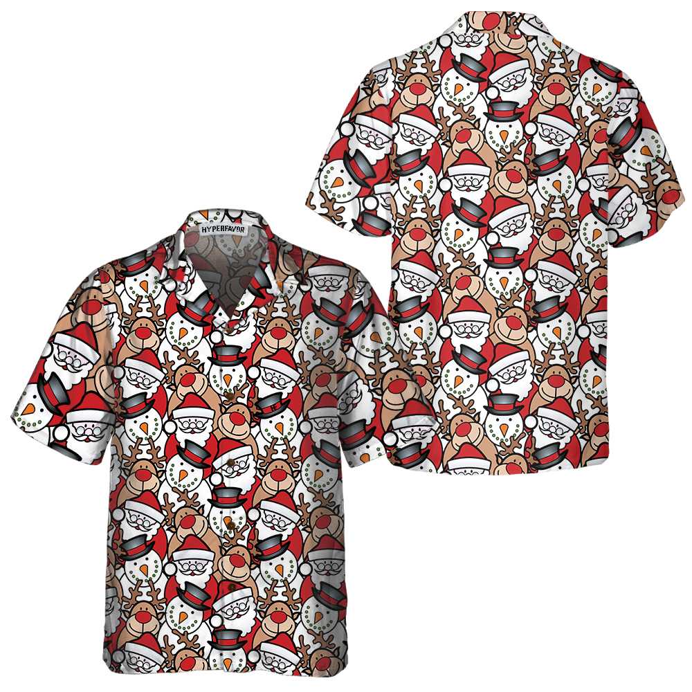 Santa Reindeer And Snowman Hawaiian Shirt, Funny Christmas Shirt For Men, Best Xmas Gift Idea - Hyperfavor