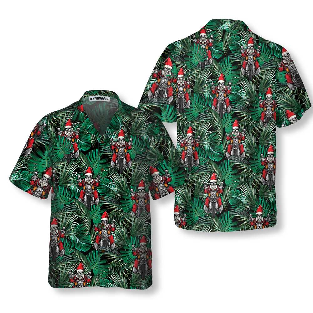 Santa Riding Motorcycle Christmas Hawaiian Shirt, Funny Santa Motorcycle Hawaiian Shirt For Men - Hyperfavor