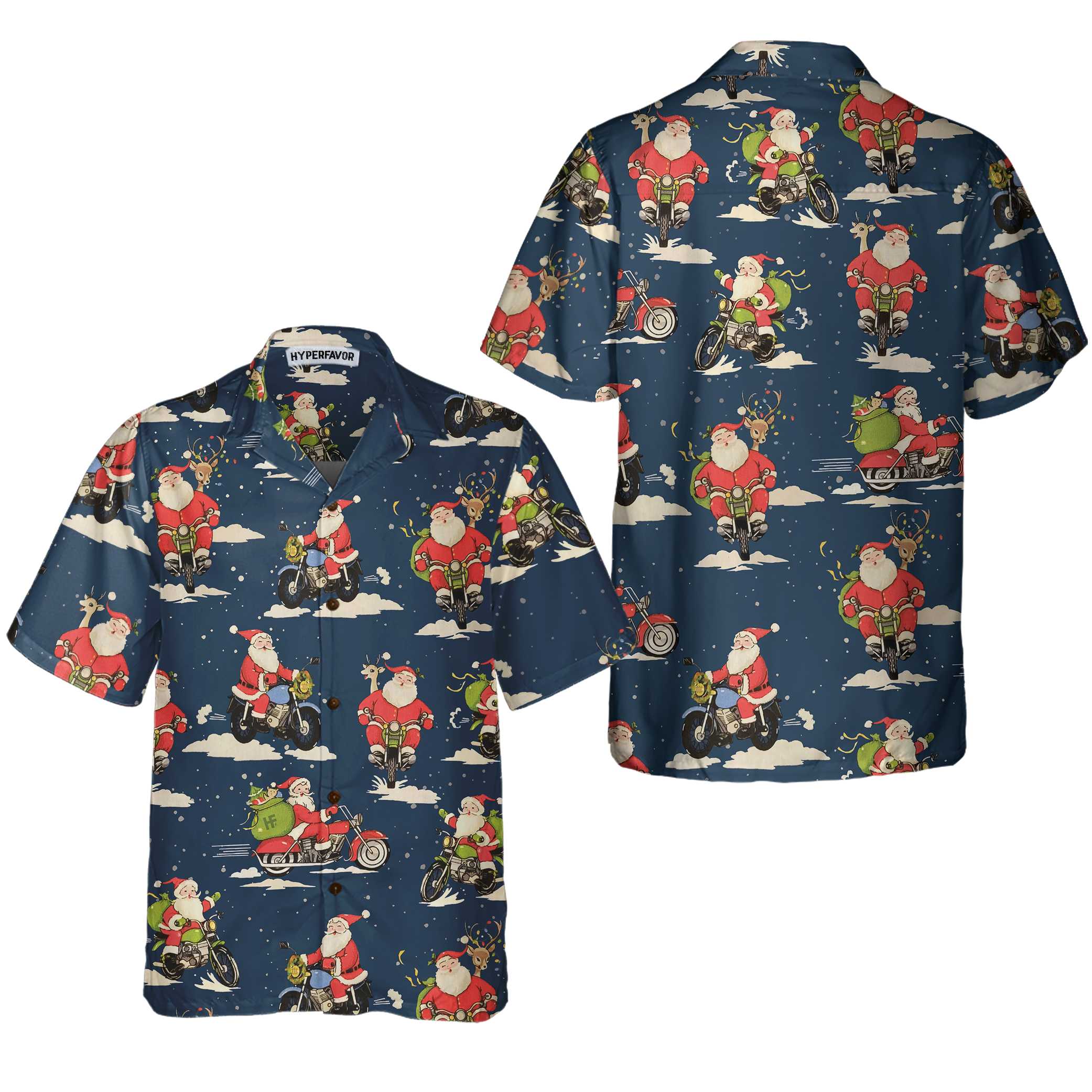 Santa Riding Motorcycle Christmas Hawaiian Shirt For Men, Best Motorcycle Gift For Christmas - Hyperfavor