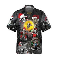 Santa Skeleton Merry Christmas Hawaiian Shirt, Funny Motorcycle Skull Biker Christmas Shirt, Gift For Christmas - Hyperfavor