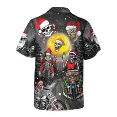 Santa Skeleton Merry Christmas Hawaiian Shirt, Funny Motorcycle Skull Biker Christmas Shirt, Gift For Christmas - Hyperfavor