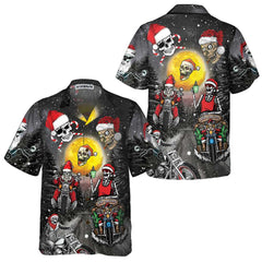 Santa Skeleton Merry Christmas Hawaiian Shirt, Funny Motorcycle Skull Biker Christmas Shirt, Gift For Christmas - Hyperfavor