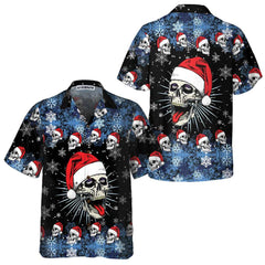 Santa Skull & Snowflake Hawaiian Shirt, Funny Christmas Skull Shirt, Best Christmas Gift Idea - Hyperfavor