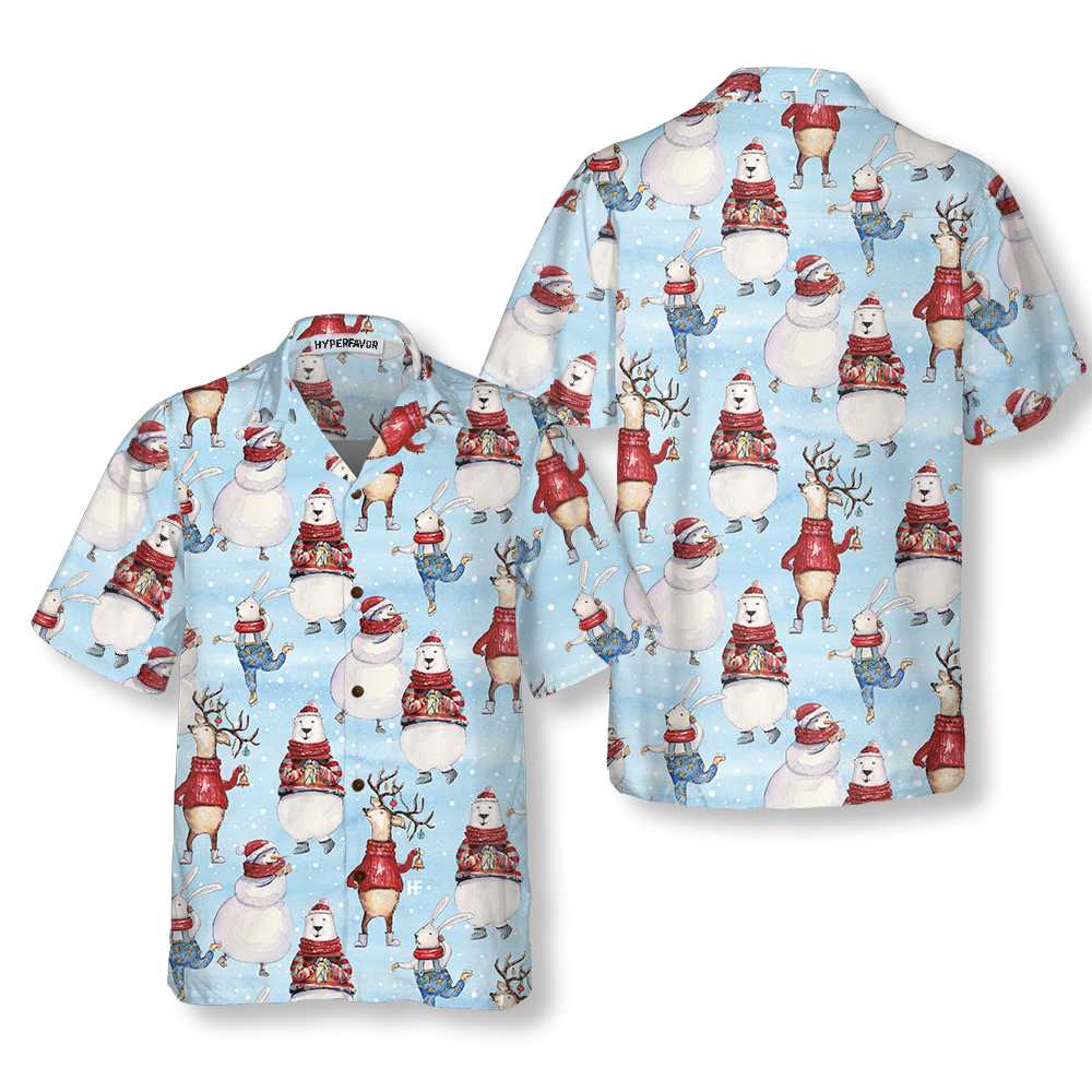 Seamless Christmas Pattern With Bunny And Snowman Christmas Hawaiian Shirt - Hyperfavor