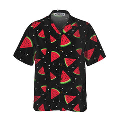 Seamless Hand Drawn Watermelon Pattern Hawaiian Shirt, Black Watermelon Print Shirt For Men & Women - Hyperfavor