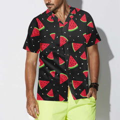 Seamless Hand Drawn Watermelon Pattern Hawaiian Shirt, Black Watermelon Print Shirt For Men & Women - Hyperfavor