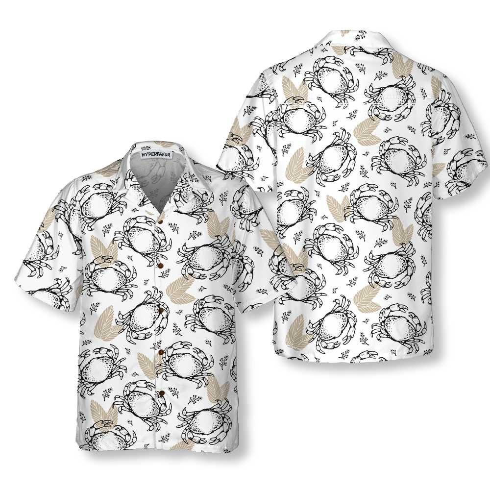 Seamless Pattern With Crabs And Leaves Hawaiian Shirt, Unique Crab Shirt, Crab Print Shirt For Adults - Hyperfavor
