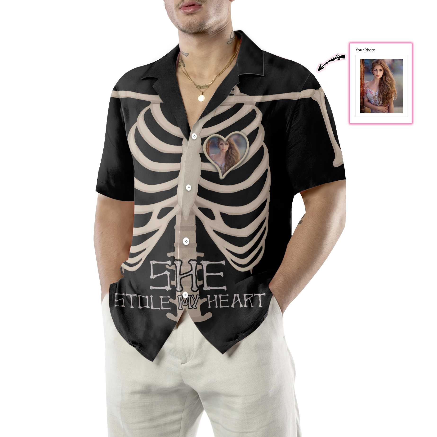 She Stole My Heart Custom Hawaiian Shirt, Personalized Halloween Shirt, Best Gift For Halloween - Hyperfavor