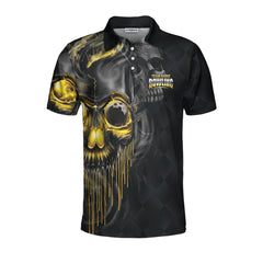 Shut Up And Bowl Golden Skull Custom Polo Shirt, Black Skull Bowling Shirt With Sayings, Personalized Bowling Gift - Hyperfavor