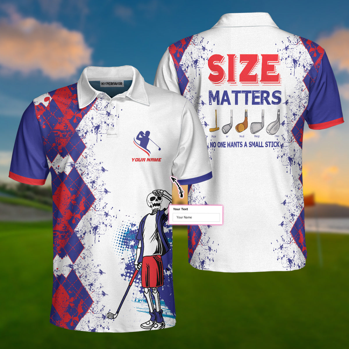 Size Matters No One Wants A Small Stick Custom Polo Shirt, Personalized Golfing Shirt Design, Argyle Pattern Shirt - Hyperfavor