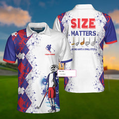 Size Matters No One Wants A Small Stick Custom Polo Shirt, Personalized Golfing Shirt Design, Argyle Pattern Shirt - Hyperfavor