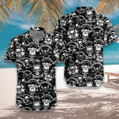 Skateboard Emblems In Monochrome Style Hawaiian Shirt - Hyperfavor