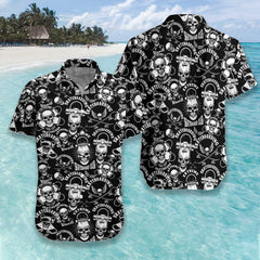 Skateboard Emblems In Monochrome Style Hawaiian Shirt - Hyperfavor
