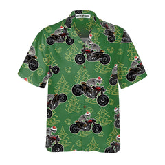 Skeleton Riding Motorcycle Christmas Hawaiian Shirt, Funny Christmas Gift For Bikers - Hyperfavor