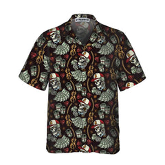 Skull And Dollars Seamless Pattern With Gold Chains Hawaiian Shirt, Short Sleeve Money Shirt - Hyperfavor