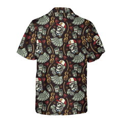 Skull And Dollars Seamless Pattern With Gold Chains Hawaiian Shirt, Short Sleeve Money Shirt - Hyperfavor
