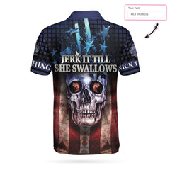 Skull Bass Fishing, Jerk It Till She Swallows Custom Polo Shirt - Hyperfavor