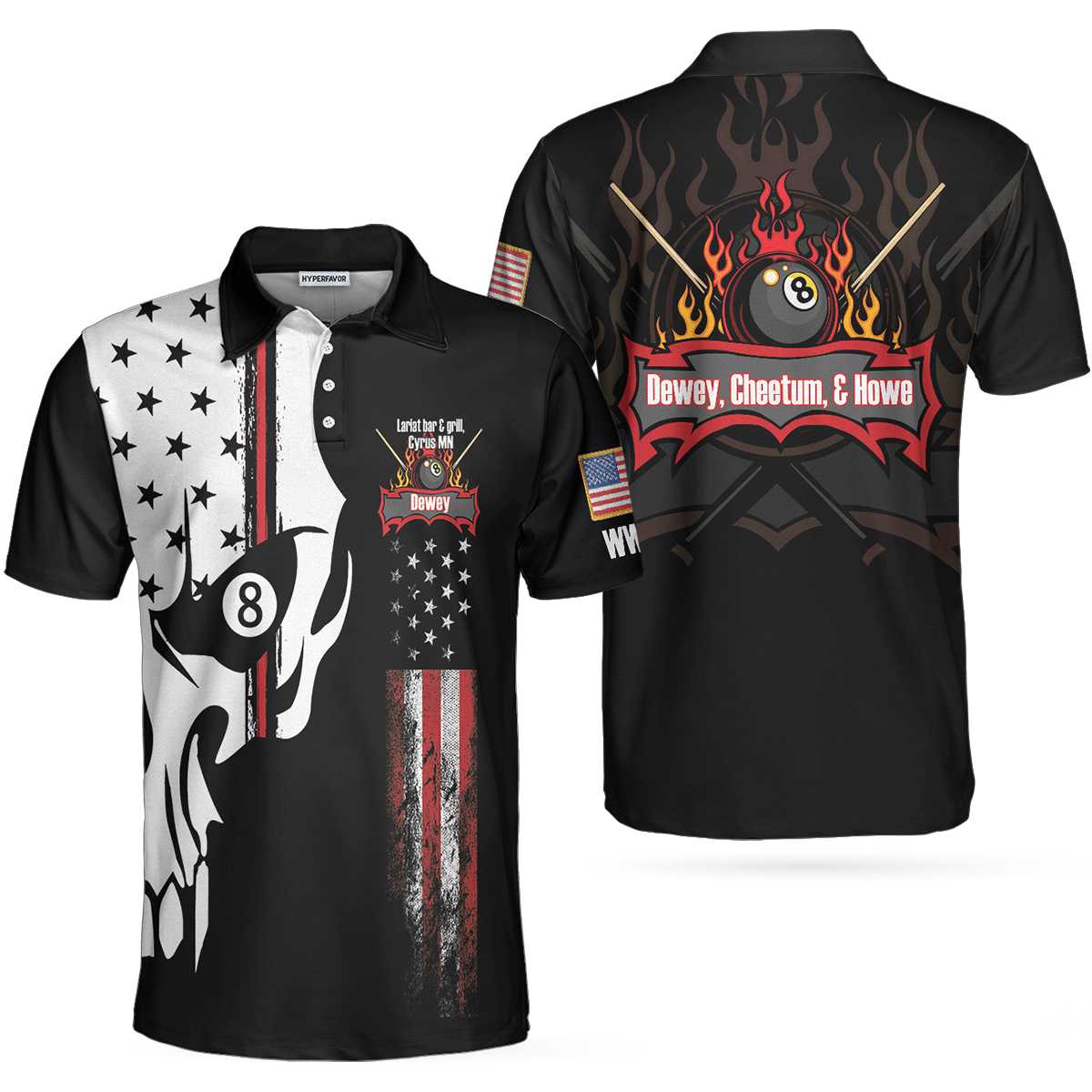 Dewey Skull Billiards Pool Custom Polo Shirt - Hyperfavor