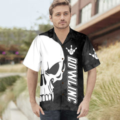 Skull Bowling Hawaiian Shirt, Black And White Bowling Shirt, Best Gift For Bowling Players - Hyperfavor