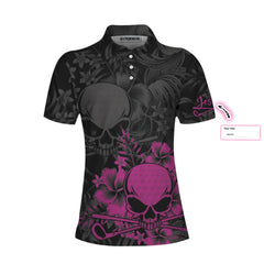 Skull Girl Flower Pattern Custom Short Sleeve Women Polo Shirt, Skull Girl Flower Pattern Custom Short Sleeve Women Polo Shirt, Cool Gift For Female Golfers Golfing Shirt - Hyperfavor