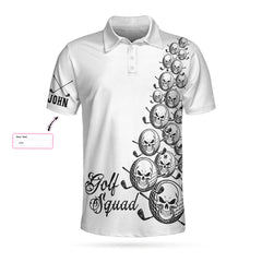 Skull Golfer Custom Polo Shirt, White Golf Squad Shirt, Personalized Golf Shirt For Men - Hyperfavor
