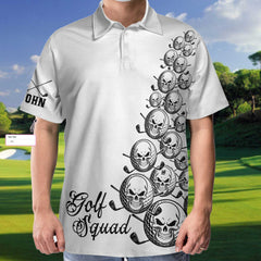 Skull Golfer Custom Polo Shirt, White Golf Squad Shirt, Personalized Golf Shirt For Men - Hyperfavor