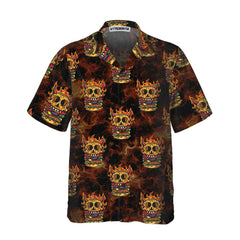 Skull Monster Burger Hawaiian Shirt, Unique Flame Skull Burger Shirt - Hyperfavor