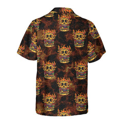 Skull Monster Burger Hawaiian Shirt, Unique Flame Skull Burger Shirt - Hyperfavor