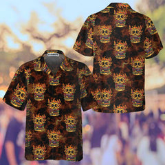 Skull Monster Burger Hawaiian Shirt, Unique Flame Skull Burger Shirt - Hyperfavor