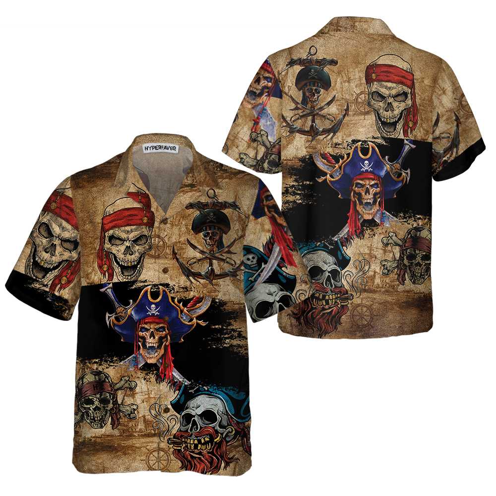 Skull Pirate Hawaiian Shirt, Cool Skull Pirate Shirt For Men, Pirate Gift Idea - Hyperfavor