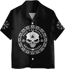 Skull Viking Valhalla Hawaiian Shirt, Black Goth Skull Shirt For Men And Women - Hyperfavor