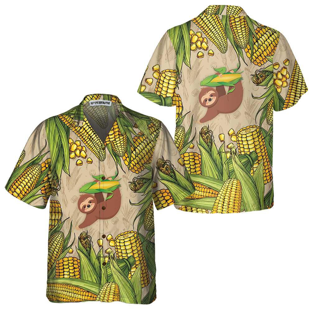 Slothcorn Hawaiian Shirt, Funny Sloth And Corn Shirt For Men, Unique Corn Cop Shirt - Hyperfavor