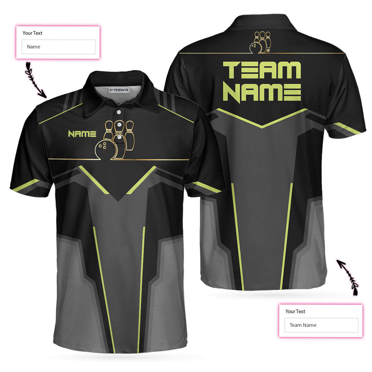 Slow Roll Black And Golden Pattern Custom Bowling Polo Shirt, Personalized Bowling Shirt For Men, Best Gift For Bowler - Hyperfavor