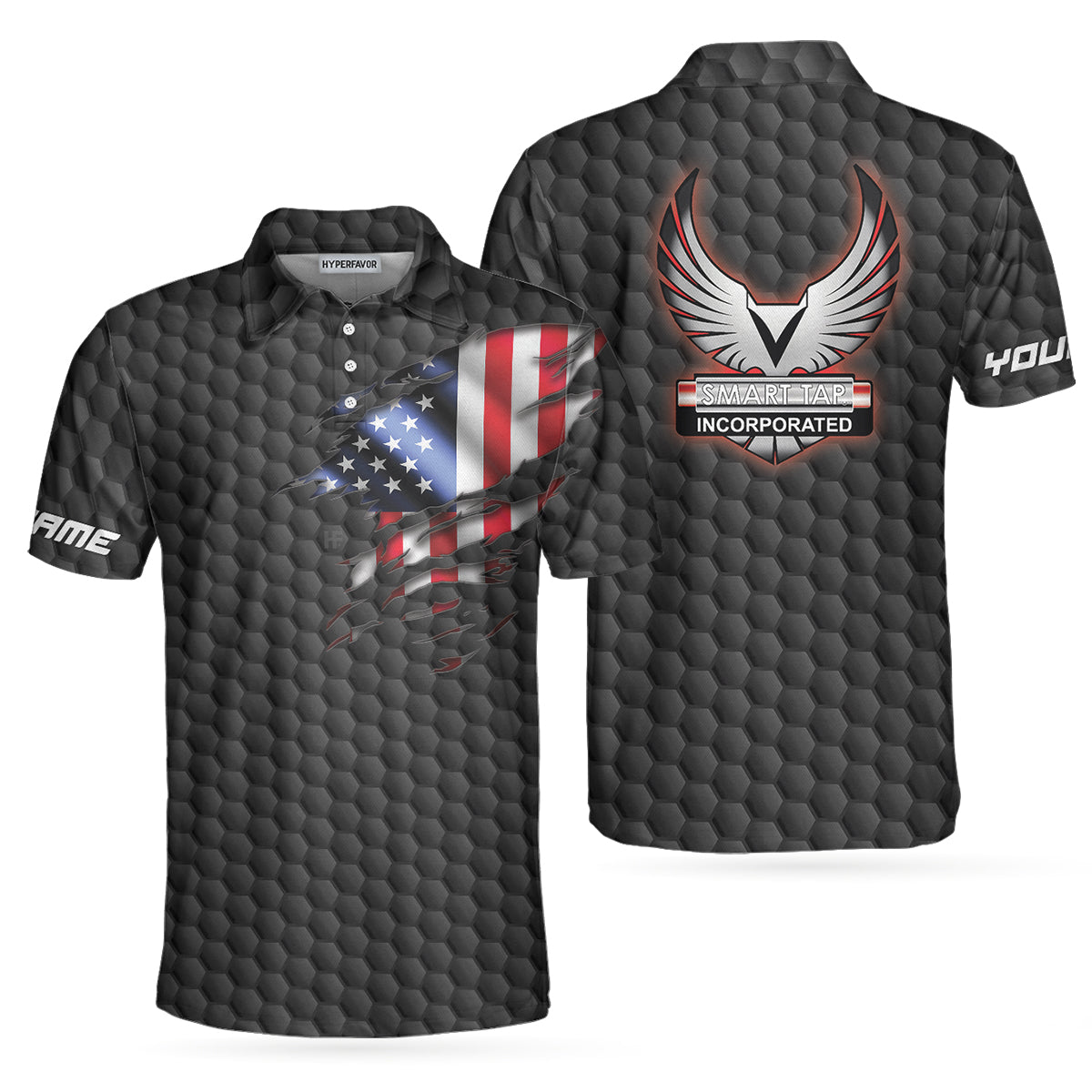 Smart Tap Bowling Pin American Flag Custom Polo Shirt - Hyperfavor