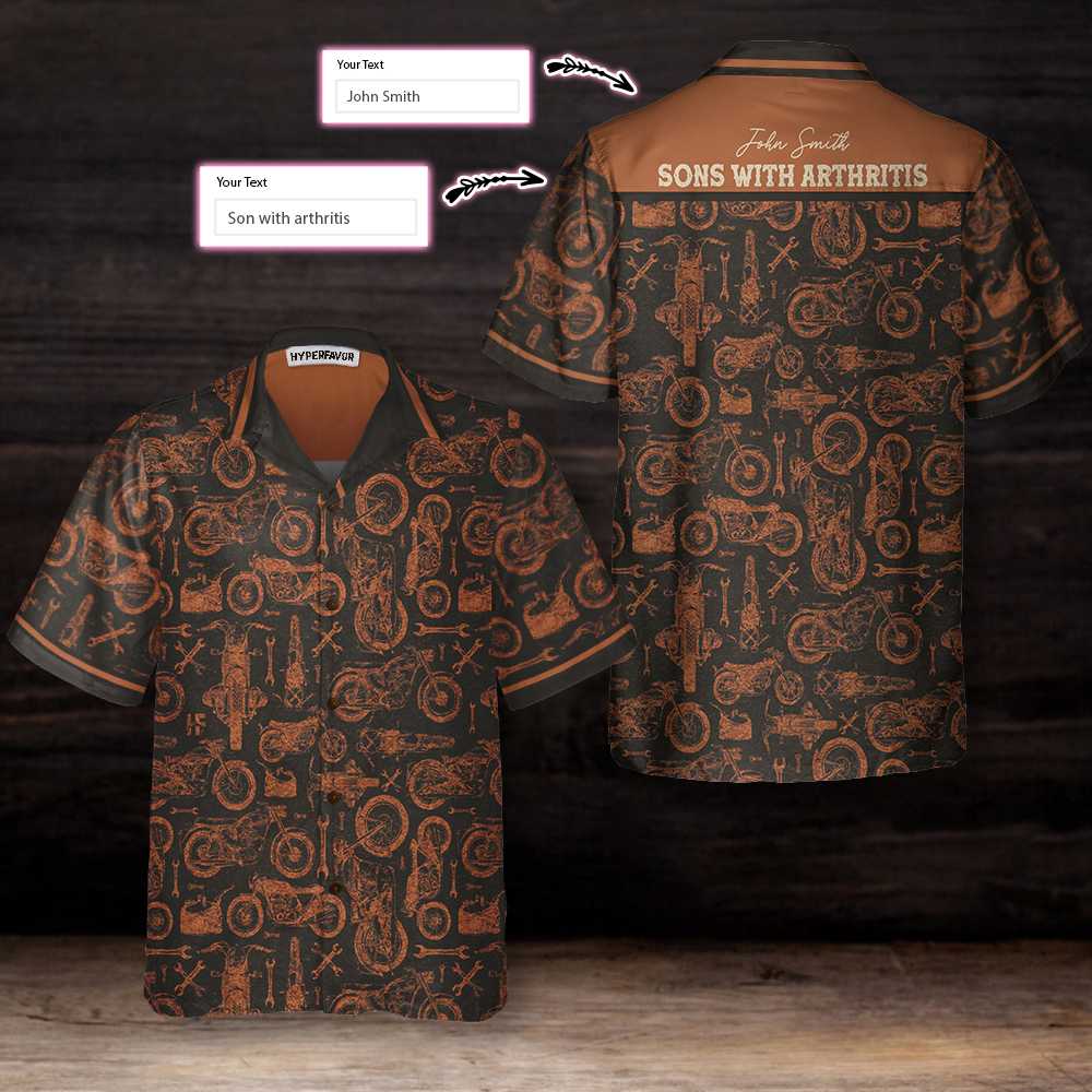 Son With Arthritis Vintage Pattern Motorcycle Custom Hawaiian Shirt, Personalized Gift For Bikers - Hyperfavor