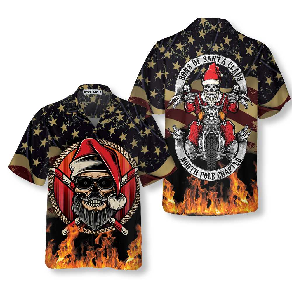 Sons Of Santa Claus North Pole Chapter Christmas Hawaiian Shirt, Motorcycle Lover Gift For Christmas - Hyperfavor