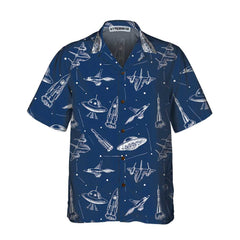 Space Aircraft Seamless Pattern Hawaiian Shirt, Navy Aircraft Aviation shirt For Men - Hyperfavor