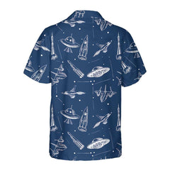 Space Aircraft Seamless Pattern Hawaiian Shirt, Navy Aircraft Aviation shirt For Men - Hyperfavor