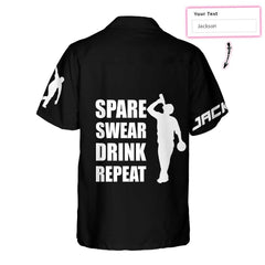 Spear Swear Drink Repeat Bowling Custom Hawaiian Shirt, Personalized Bowling Shirt For Men & Women - Hyperfavor