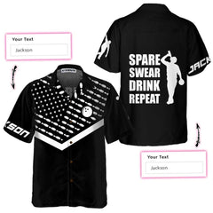 Spear Swear Drink Repeat Bowling Custom Hawaiian Shirt, Personalized Bowling Shirt For Men & Women - Hyperfavor