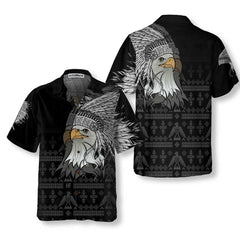 Spirit Eagle With Headdress Native American Hawaiian Shirt, Tribal Black And White Pattern Native American Shirt - Hyperfavor