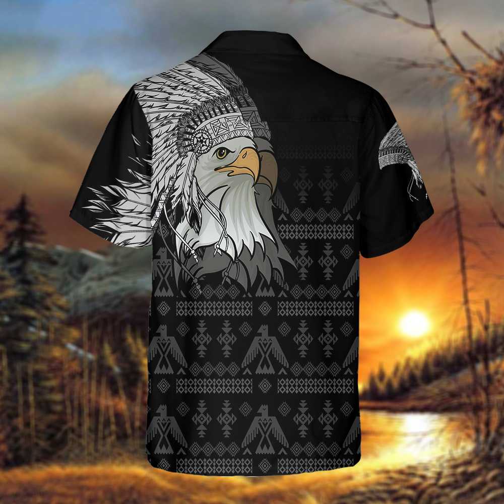 Spirit Eagle With Headdress Native American Hawaiian Shirt, Tribal Black And White Pattern Native American Shirt - Hyperfavor