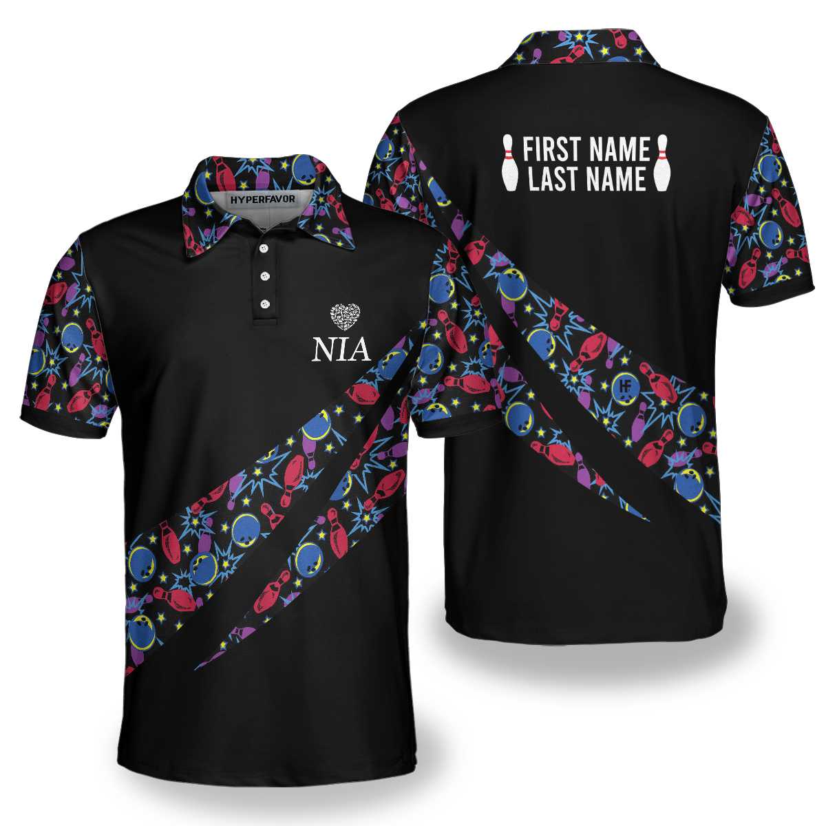 Splits Bowling Logo NIA Custom Polo Shirt - Hyperfavor