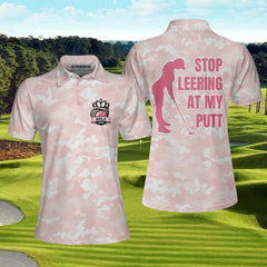 Stop Leering At My Putt Short Sleeve Women Polo Shirt - Hyperfavor