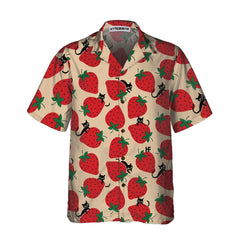 Strawberry And Cat Seamless Pattern Hawaiian Shirt, Strawberry Shirt For Men & Women, Strawberry Print Shirt - Hyperfavor