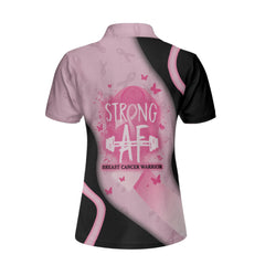 Strong AF Breast Cancer Warrior Custom Short Sleeve Women Polo Shirt, Personalized Pink Breast Cancer Awareness Shirt For Ladies - Hyperfavor