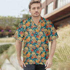 Sugar Skull Dead Day Hawaiian Shirt, Vintage Floral Mexican Skull Shirt, Unique Day Of The Dead Gift - Hyperfavor