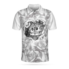 Sugar Skull Drawing Love Polo Shirt - Hyperfavor