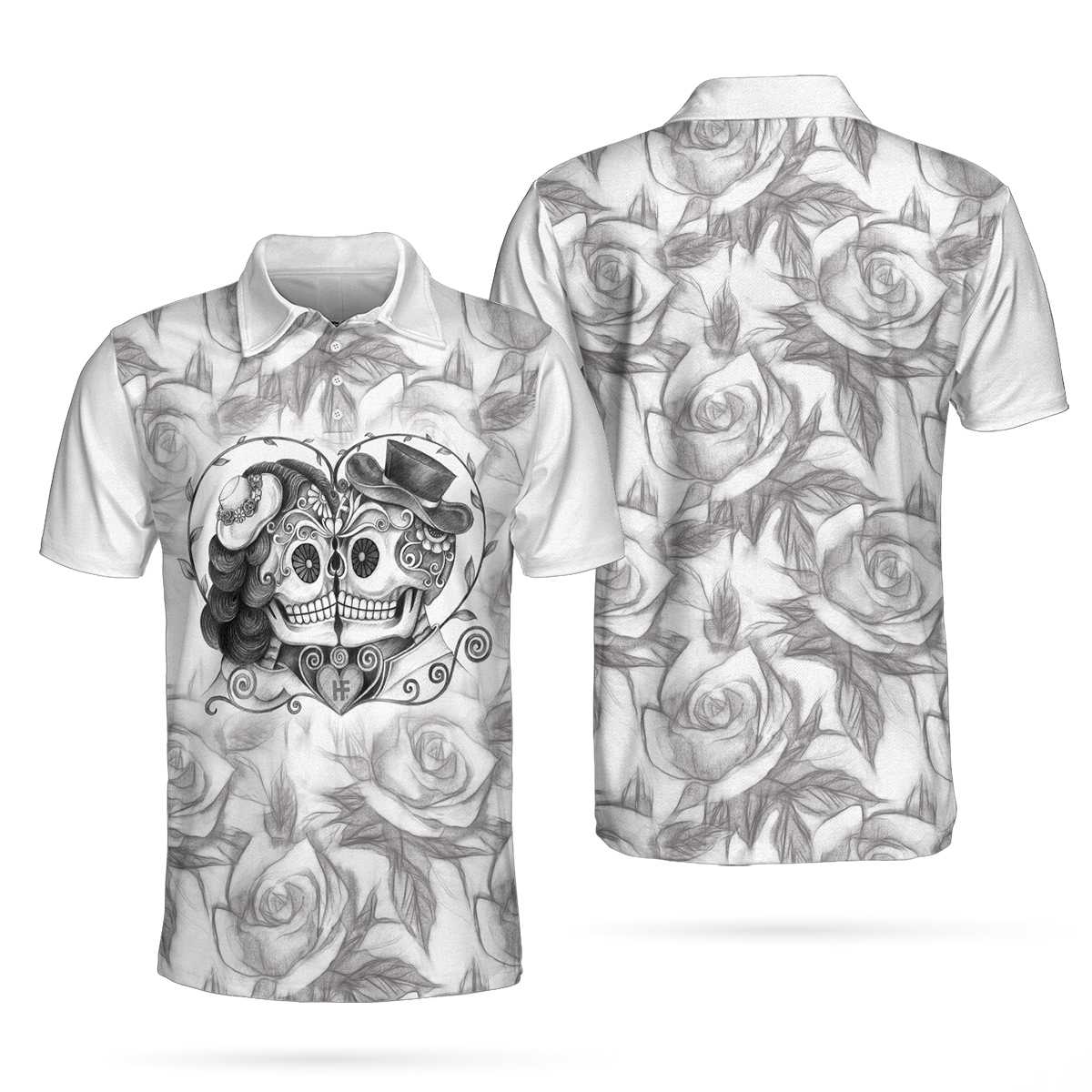 Sugar Skull Drawing Love Polo Shirt - Hyperfavor