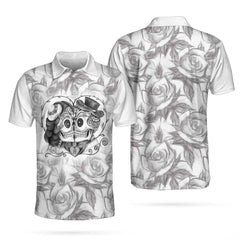 Sugar Skull Drawing Love Polo Shirt - Hyperfavor